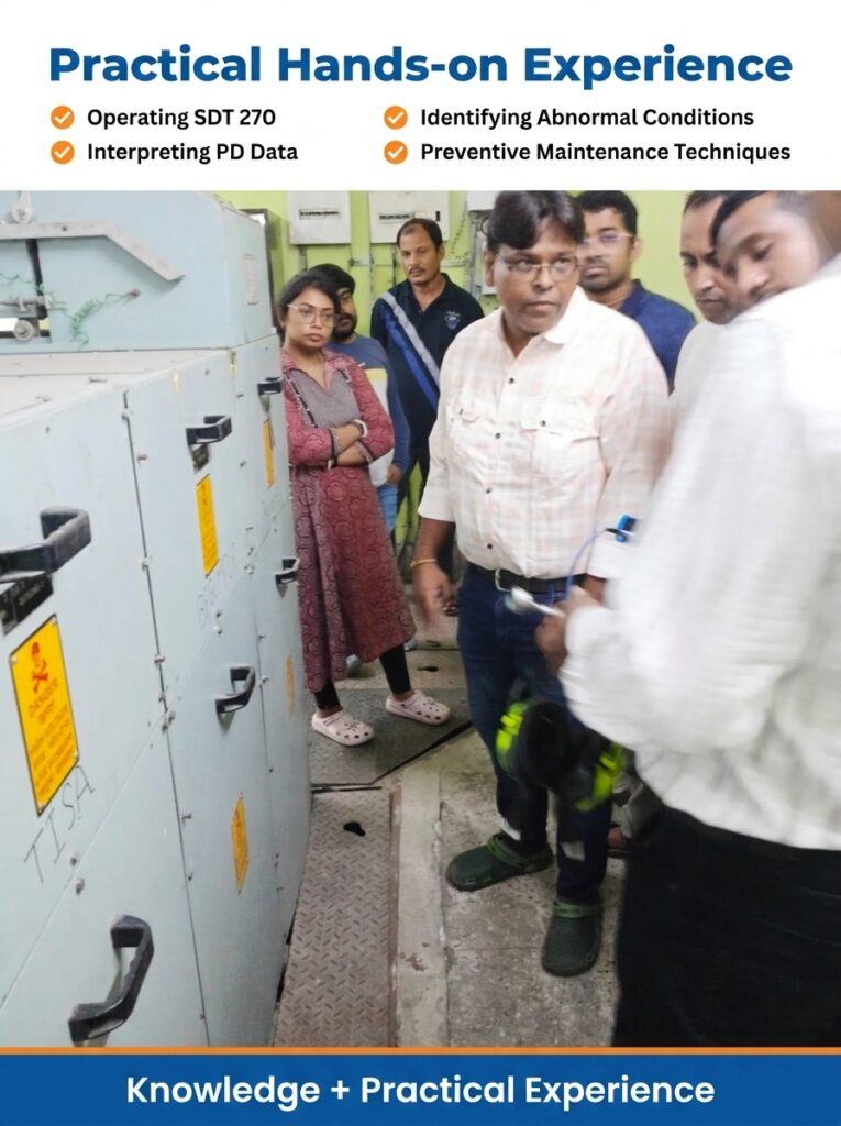 Engineer performing Partial Discharge Testing with SDT270