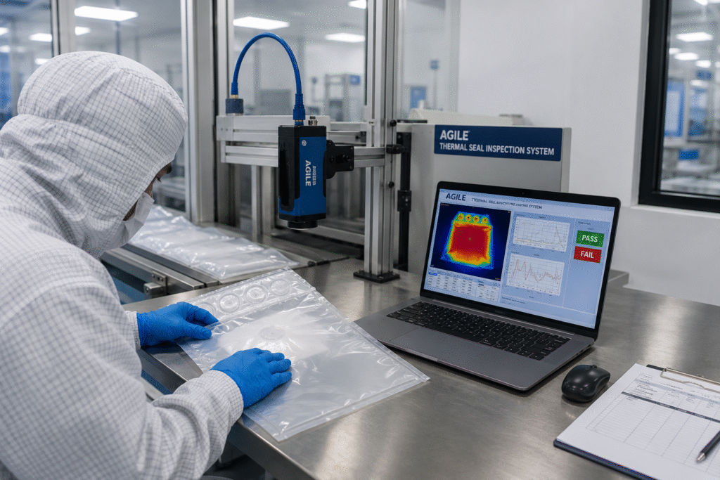 Thermal camera inspecting medical pouch seals
